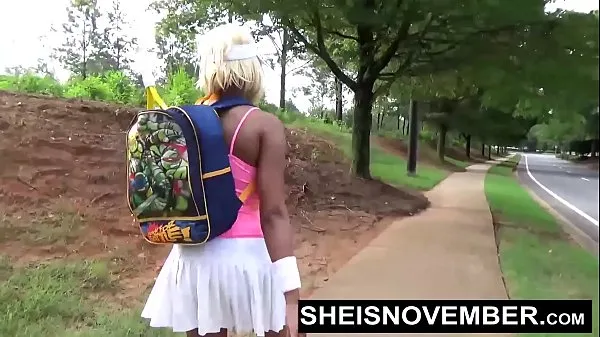Novi videoposnetki American Ebony Walking After Blowjob In Public, Sheisnovember Lost a Bet Then Sucked A Dick With Her Giant Titties and Nipples out, Then Walked Flashing Her Panties With Upskirt Exposure And Cute Ebony Thighs by Msnovember energije