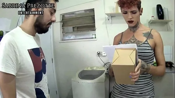 New Bearded delivery man falls head over heels on the hot transvestite's dick and leaves with a face full of milk, complete with RED energy Videos