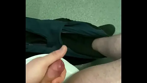 New Cruising in public bathroom wanking my hard cock with big cumshot energy Videos