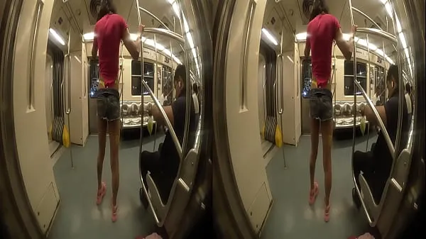 Új Skinny showing off in the subway, VIRTUAL REALITY, wear glasses so you can feel this skinny's big ass energia videók