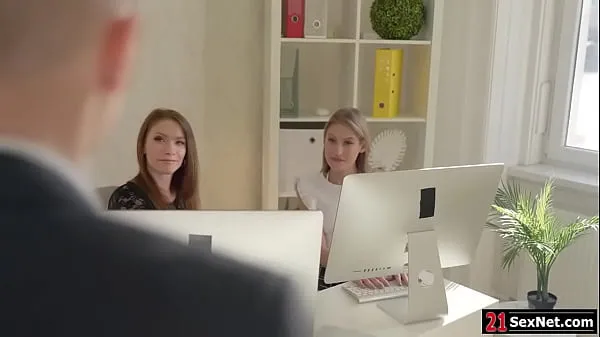 New Blonde secretary is teaching her new assistant on how to please their ladies give him blowjob then bend over while the guy fucks their ass energy Videos